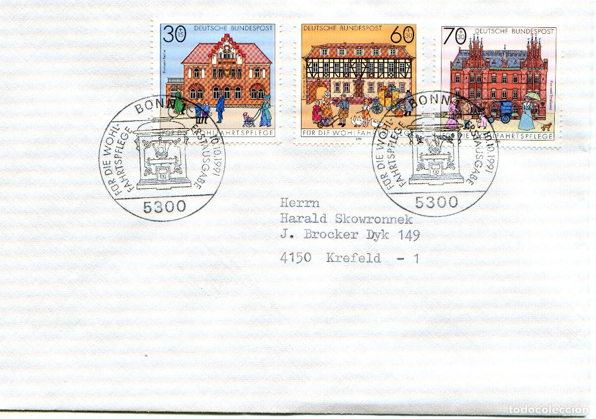 Sellos: ALEMANIA FEDERAL 1991 CARTA FDC MICHEL DE 1563-1565