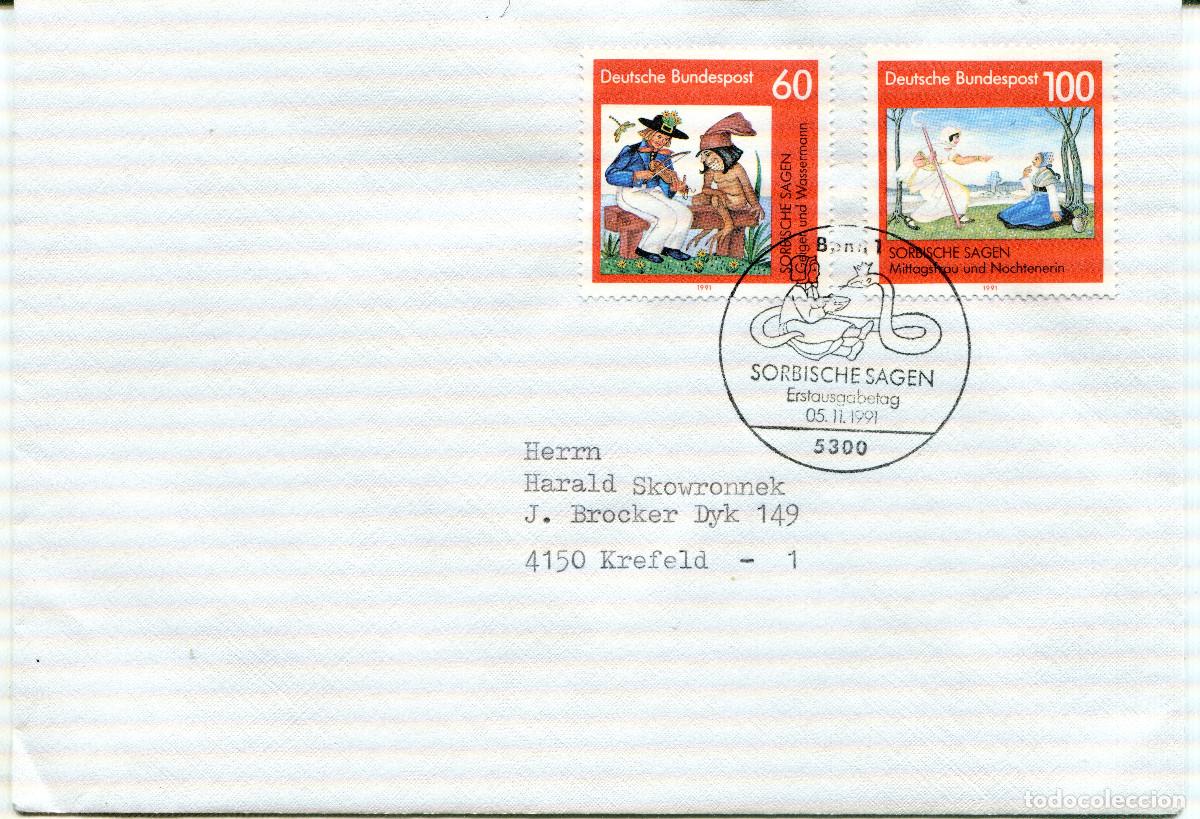 Sellos: ALEMANIA FEDERAL 1991 CARTA FDC MICHEL DE 1576-1577