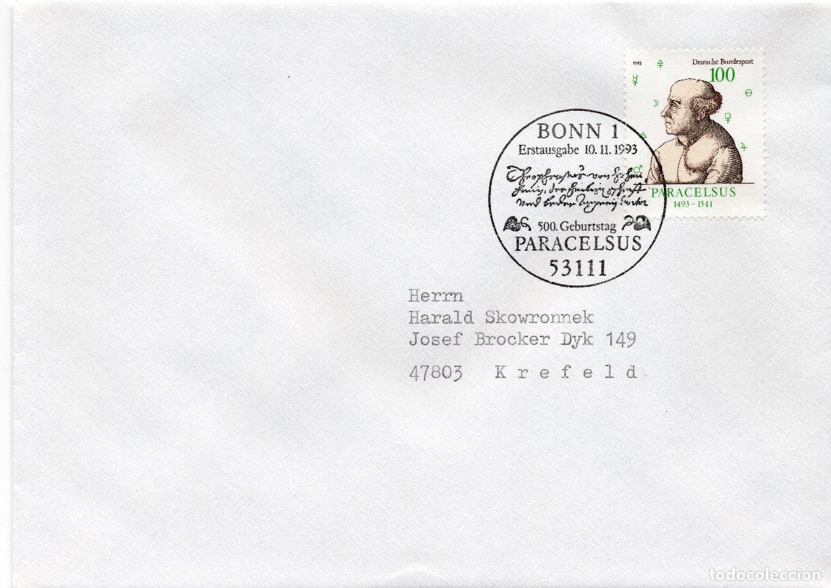 Sellos: ALEMANIA FEDERAL 1993 CARTA FDC MICHEL DE 1704