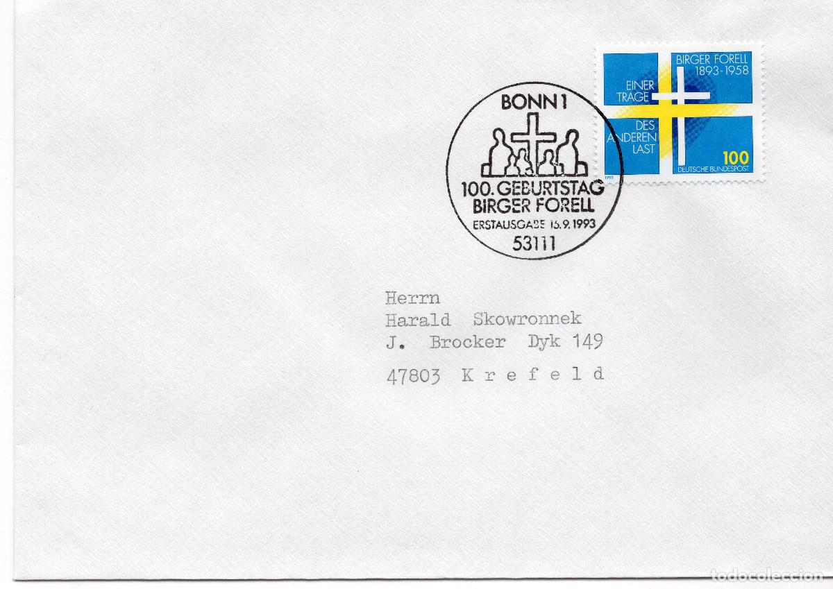 Sellos: ALEMANIA FEDERAL 1993 CARTA FDC MICHEL DE 1693