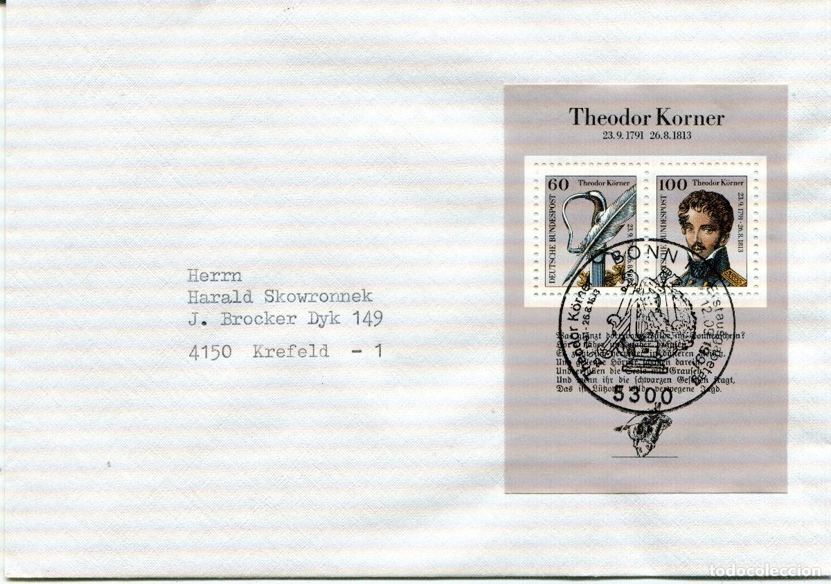 Sellos: ALEMANIA FEDERAL 1991 CARTA FDC MICHEL DE BL25