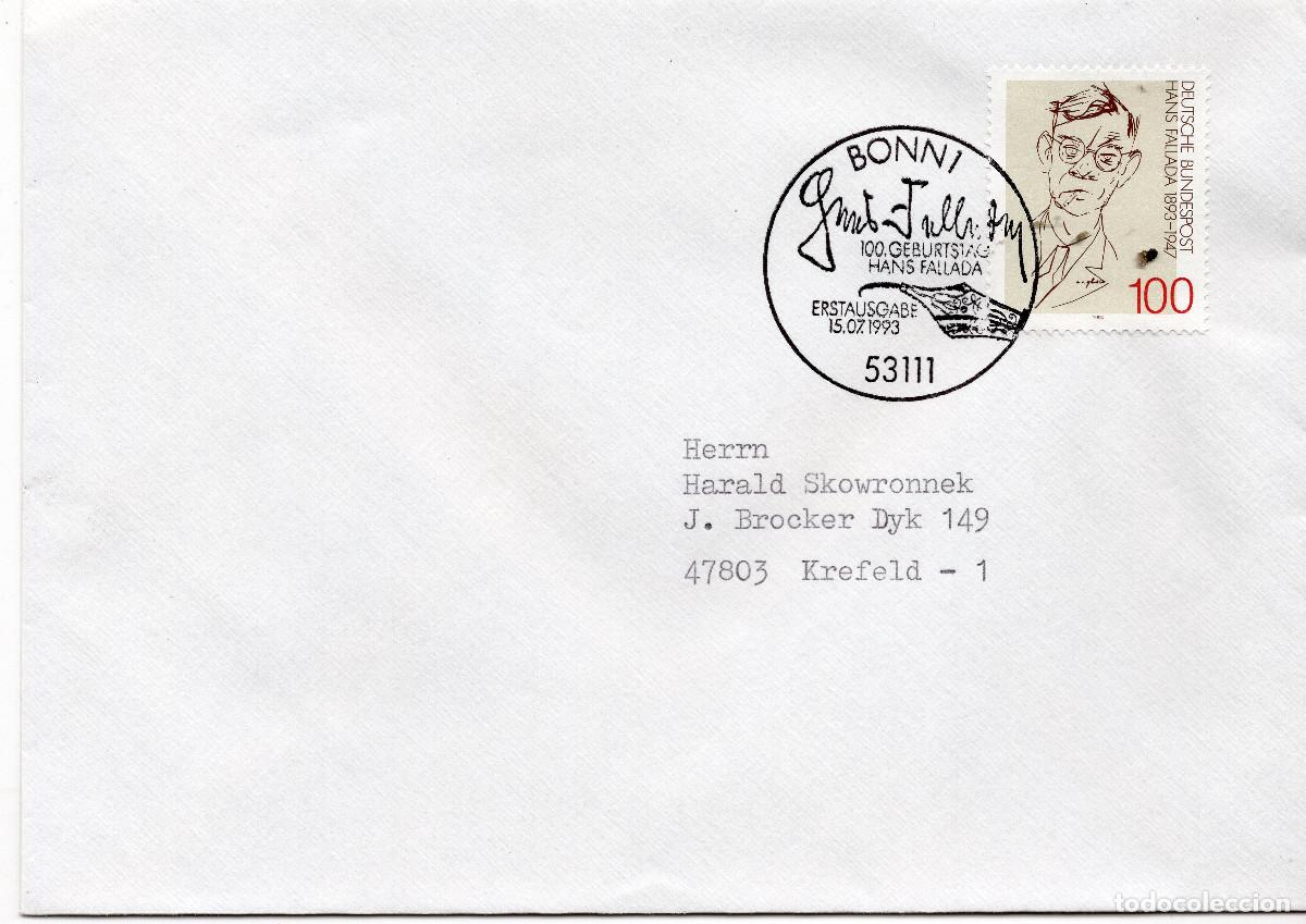 Sellos: ALEMANIA FEDERAL 1993 CARTA FDC MICHEL DE 1683