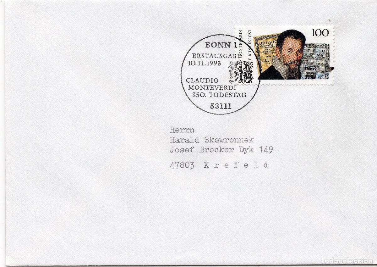 Sellos: ALEMANIA FEDERAL 1993 CARTA FDC MICHEL DE 1705
