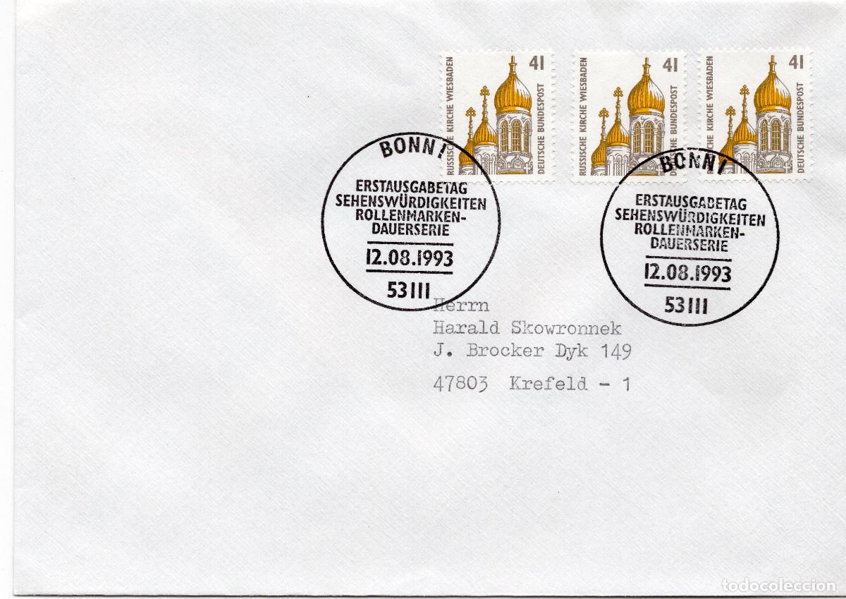 Sellos: ALEMANIA FEDERAL 1993 CARTA FDC MICHEL DE 1687