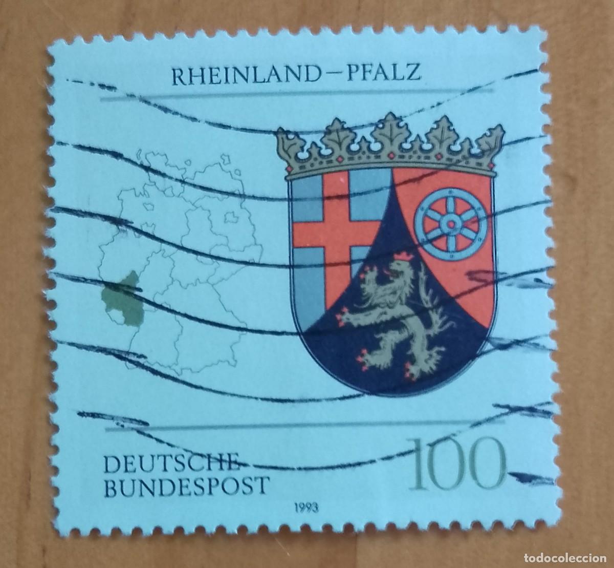 Sellos: ALEMANIA - V/F 100 - A&Ntilde;O 1993 - ESCUDO DEL ESTADO DE RHILAND-PFALZ