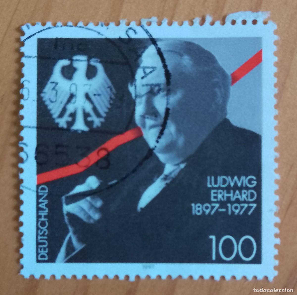 Sellos: ALEMANIA - V/F 100 - A&Ntilde;O 1997 - LUDWIG ERHARD 1897.1977 - YV 1736