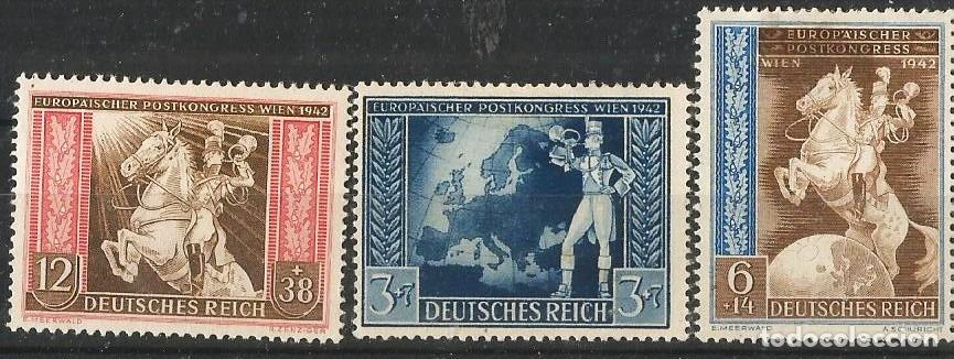 Sellos: ALEMANIA 1942 - III REICH - I CONGRESO POSTAL EUROPEO - SERIE COMPLETA NUEVA