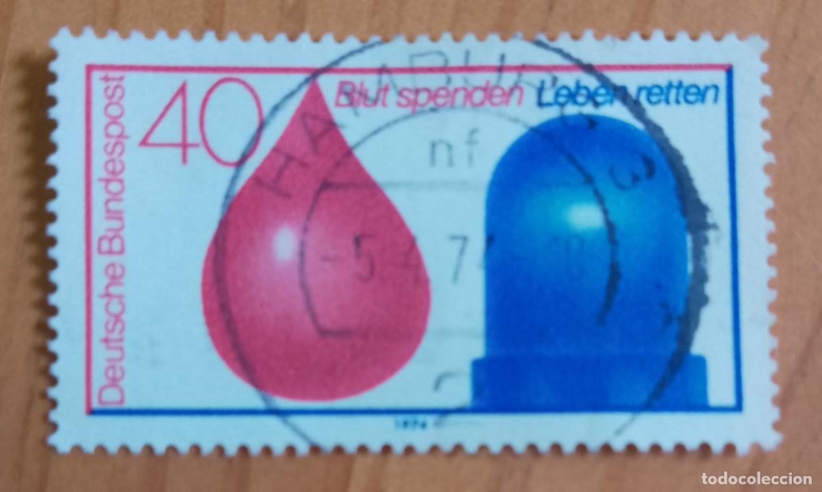 Sellos: ALEMANIA - V/F 40 - A&Ntilde;O 1974 - DONACIONES DE SANGRE - MATASELLO IDENTIFICATIVO: 5.4.74 HAMBURG