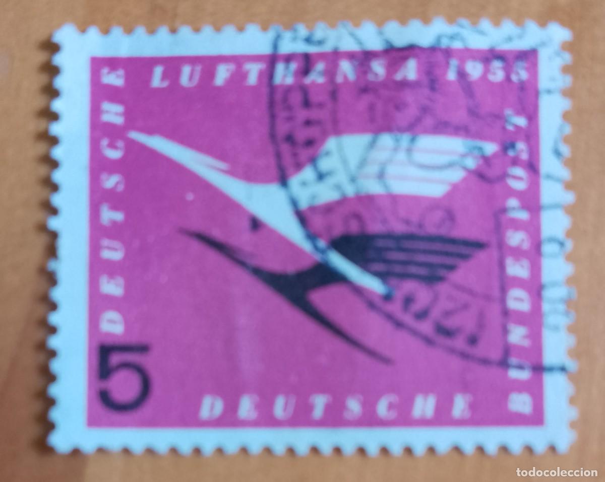 Sellos: ALEMANIA - V/F 5 - A&Ntilde;O 1955, AVI&Oacute;N, LUFTHANSA - YV 81, MIN295