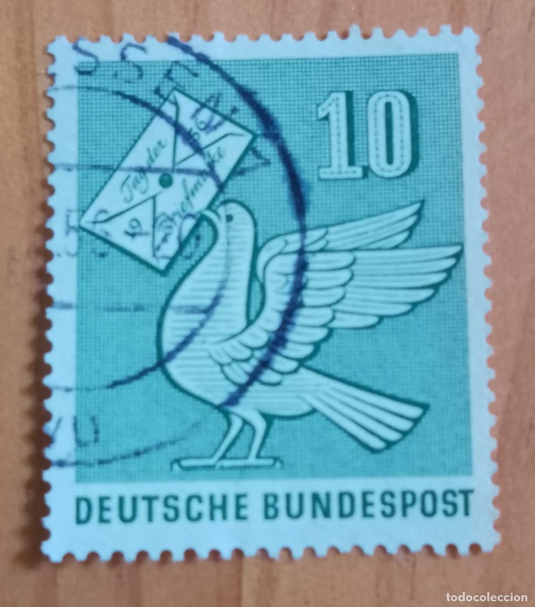 Sellos: ALEMANIA - V/F 10 - A&Ntilde;O 1956 - PALOMA Y CARTA, D&Iacute;A DEL SELLO - YV 123