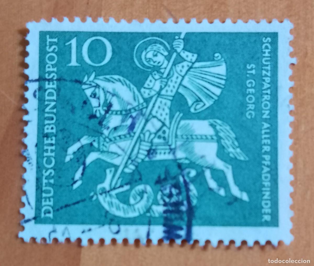 Sellos: ALEMANIA - V/F 10 - 1959.1961 - SAN JORGE, SANTO PATR&Oacute;N DE TODOS LOS SCOUTS.