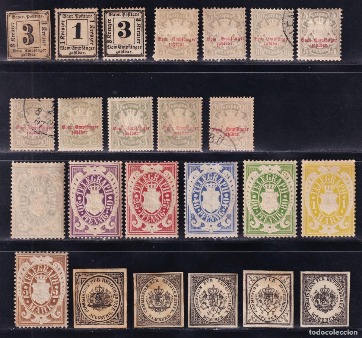 Stamps: Estados Alemanes, Bayer. 1862-1895 Distintos valores / Tasas, Tel&eacute;grafos, etc.