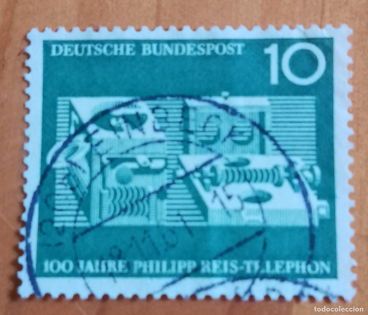 Sellos: ALEMANIA - V/F 10 - 100 A&Ntilde;OS DE PHILIPP REIS, PIONERO DEL TEL&Eacute;FONO - MATASELLO IDENT.: 12.11.61