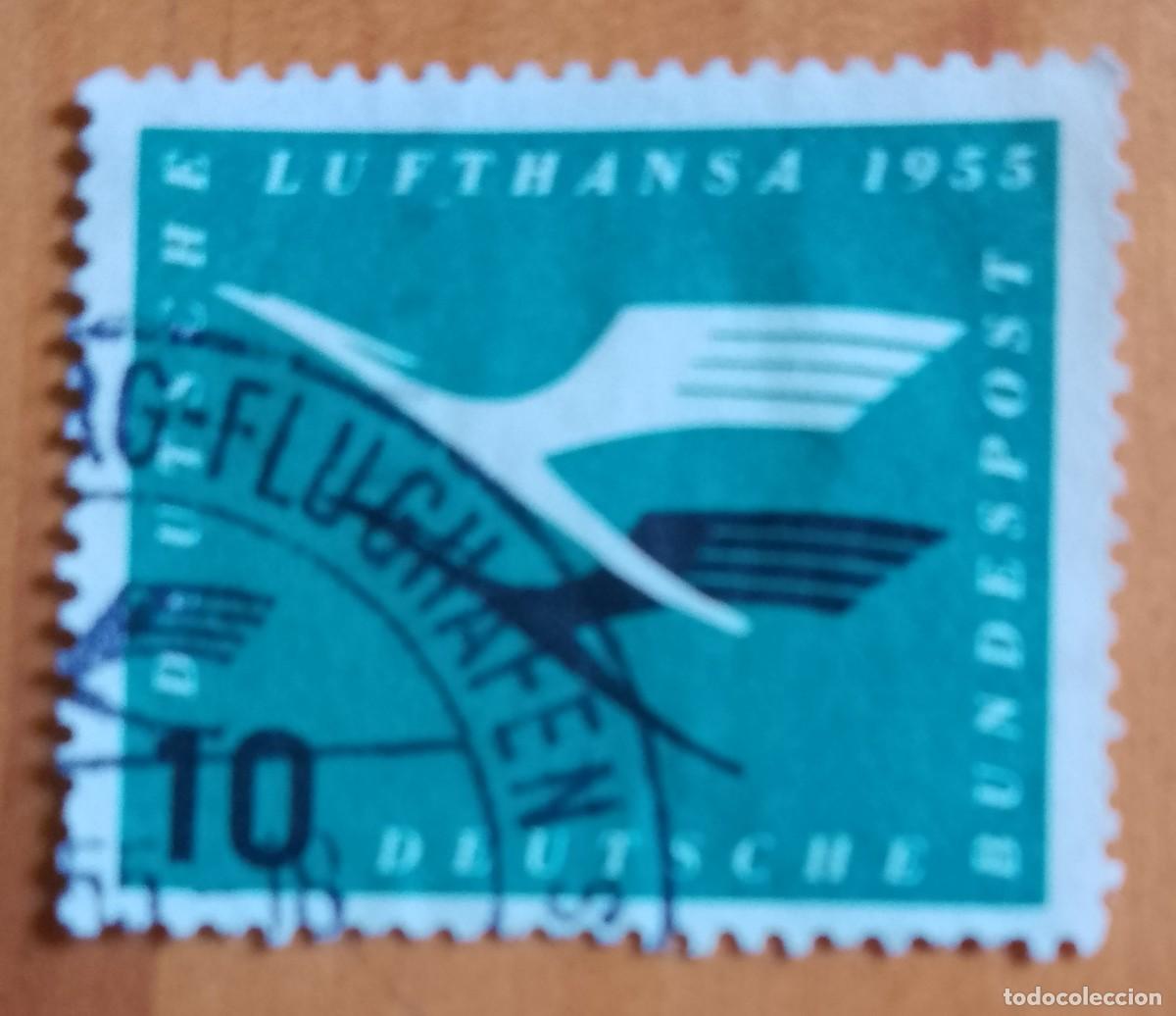 Sellos: ALEMANIA - V/F 10 - A&Ntilde;O 1955, AVI&Oacute;N, LUFTHANSA
