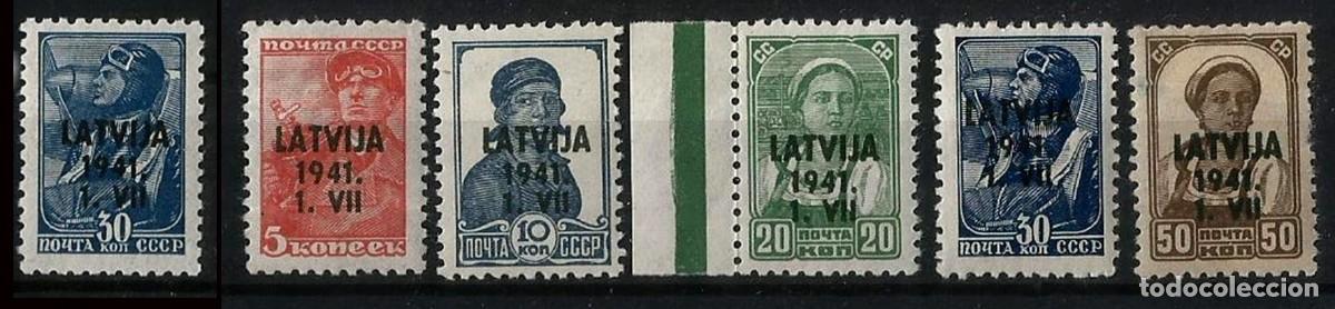 Sellos: ALEMANIA - OCUPACI&Oacute;N DE LETONIA / LATVIJA - II GM - 6 SELLOS NUEVOS - SOBRECARGA
