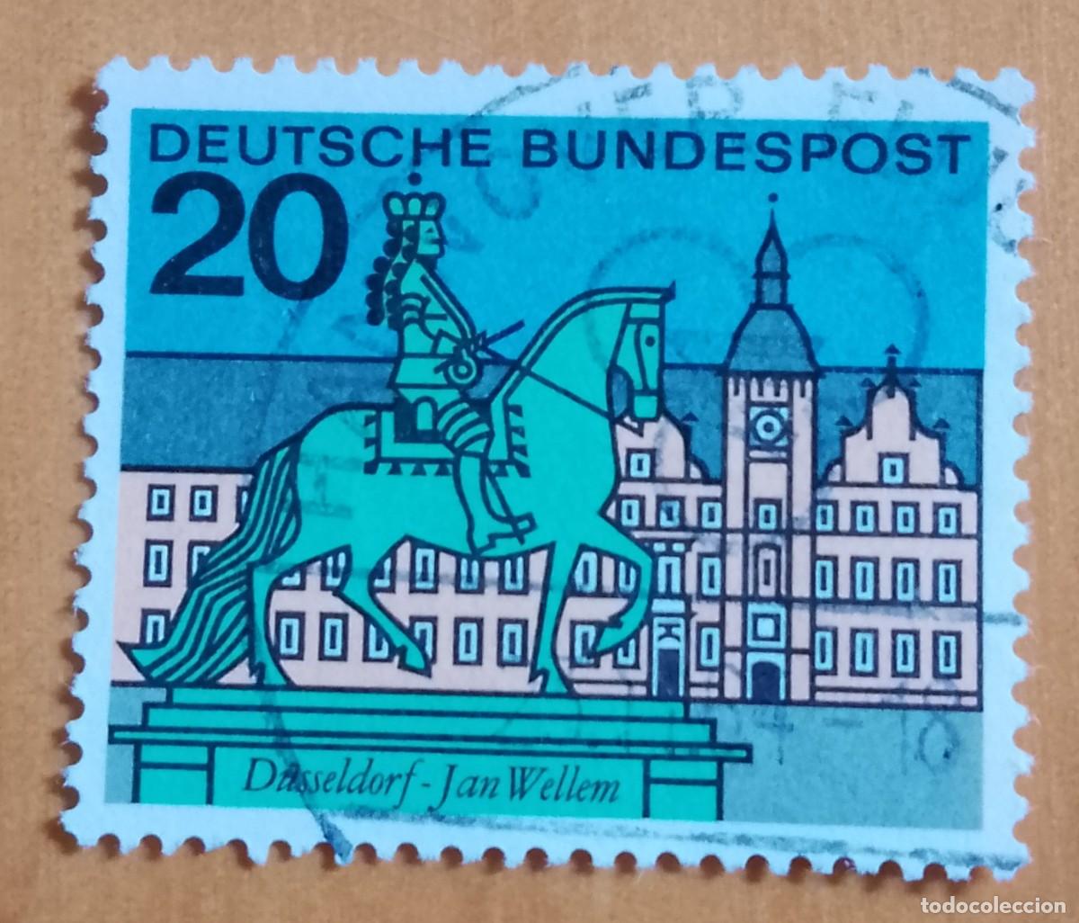 Sellos: ALEMANIA - V/F 20 - A&Ntilde;O 1964 - DUSSELDORF, ESTATUA DE JAN WELLEM