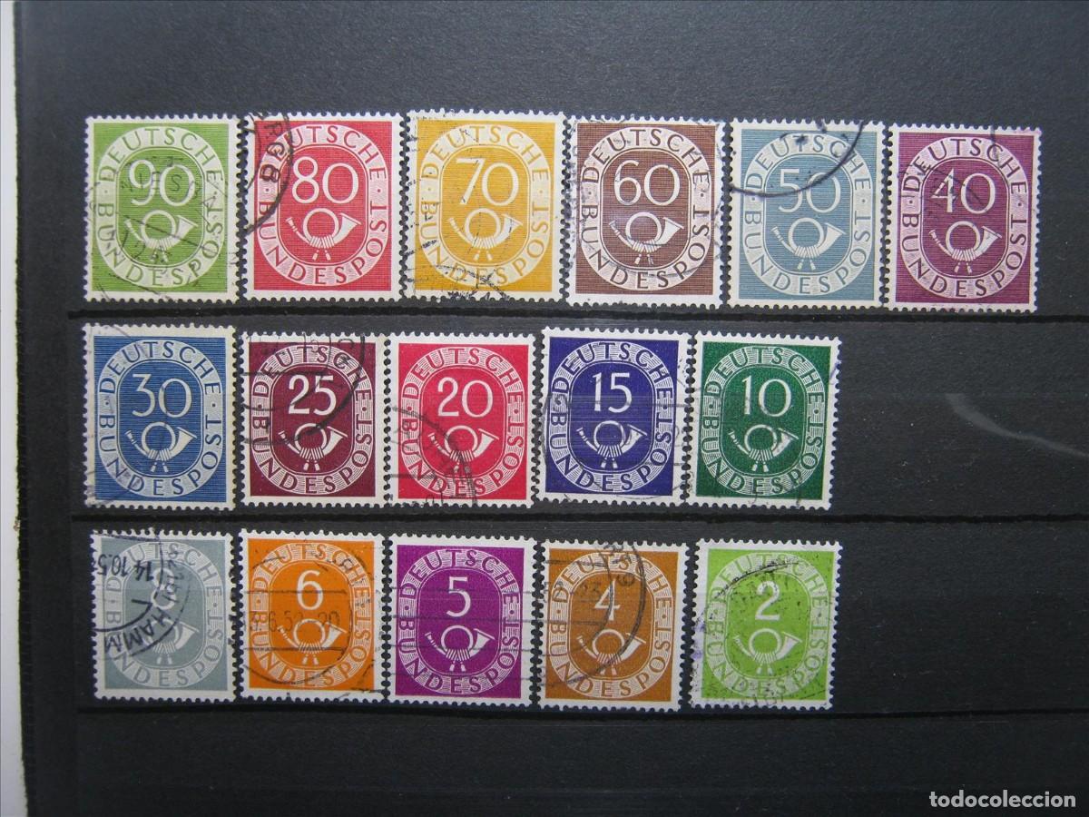Briefmarken: ALEMANIA FEDERAL CORNETAS 1951 SERIE YVERT 9/24 USADOS PERFECTOS.
