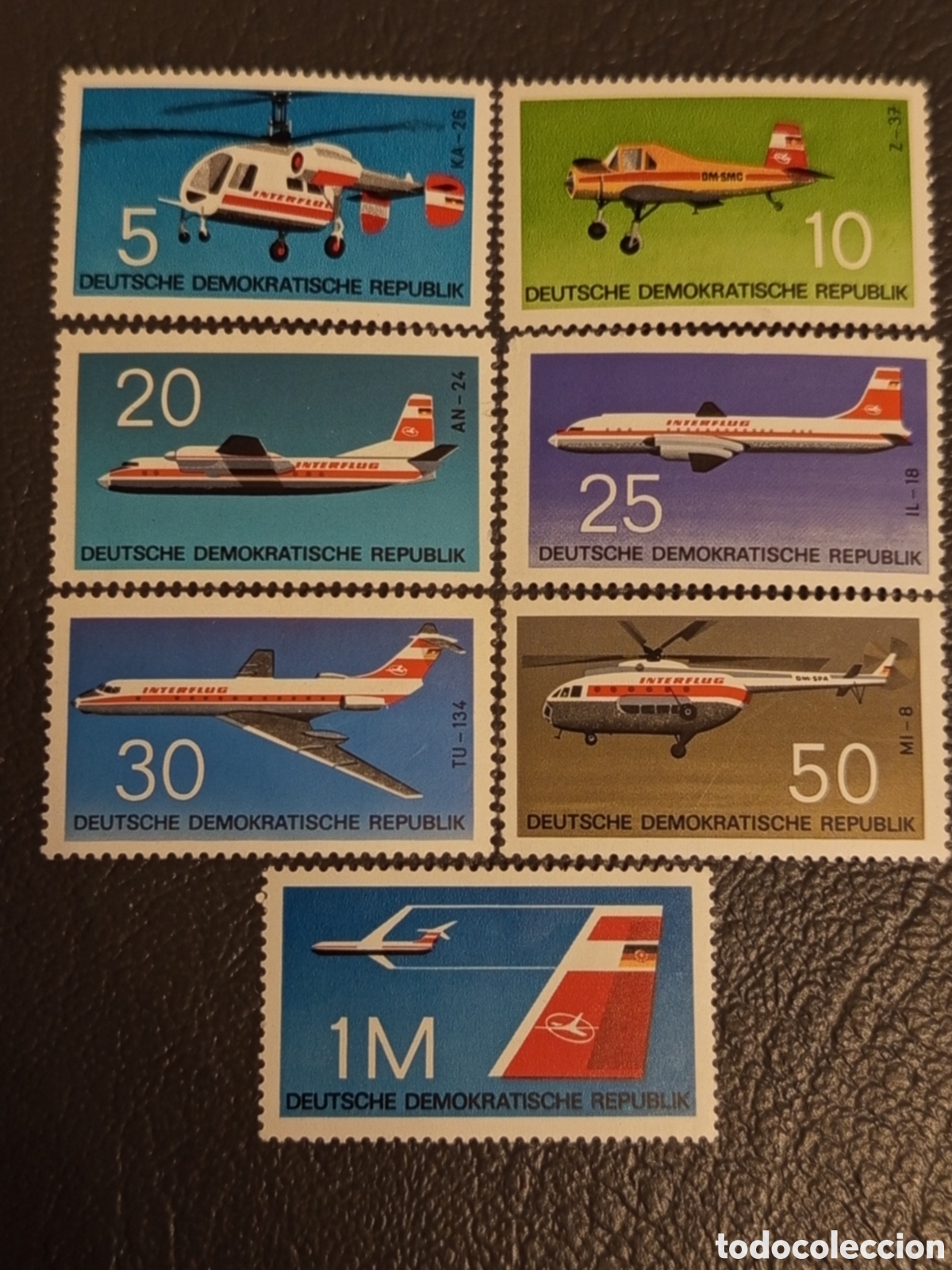 Sellos: Alemania Oriental DDR 1969/1972 - Lote Aviaci&oacute;n Interflug - MNH Michel 1524/27 + 1749/52