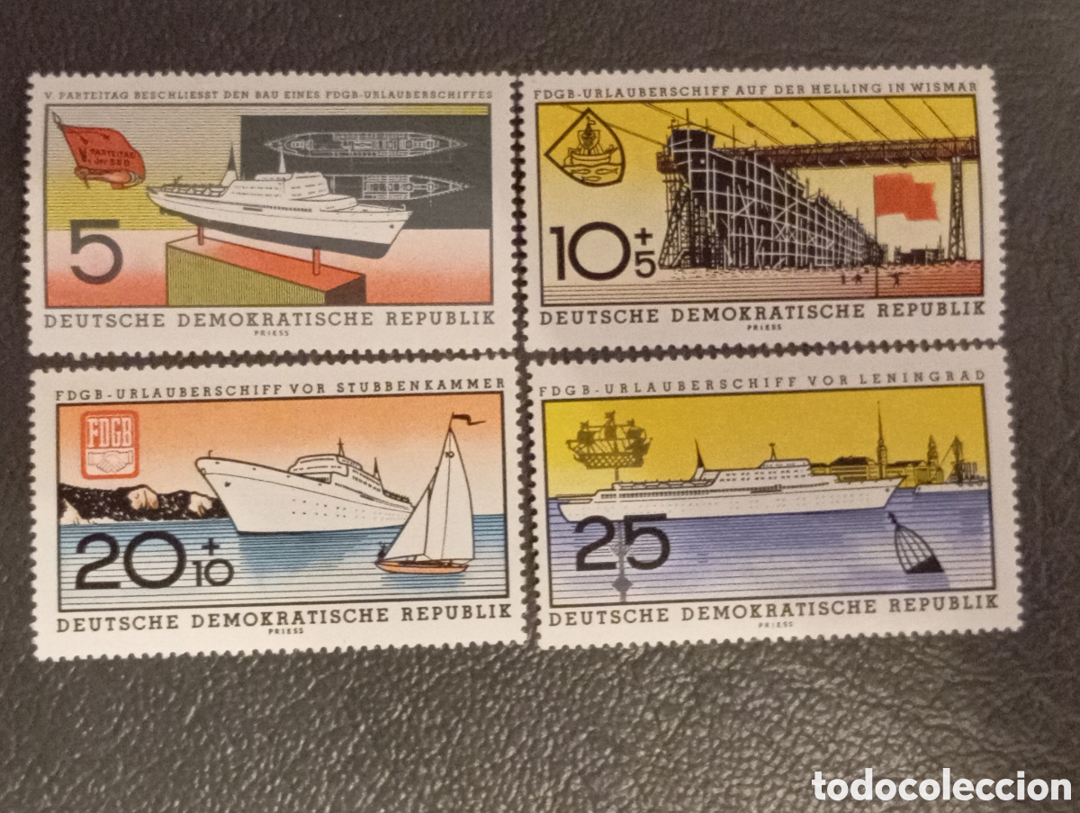 Sellos: Alemania Oriental DDR 1959 - Serie Barcos de Vacaciones FDGB - Yvert 431/434 MNH