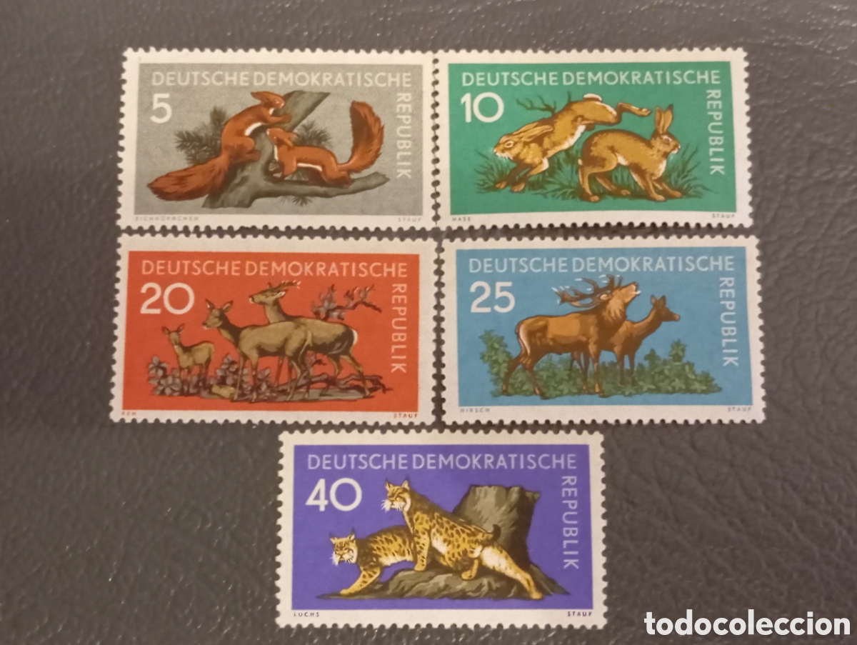 Sellos: Alemania DDR 1959 - Serie Completa Animales del Bosque - Michel 737-741 MNH **
