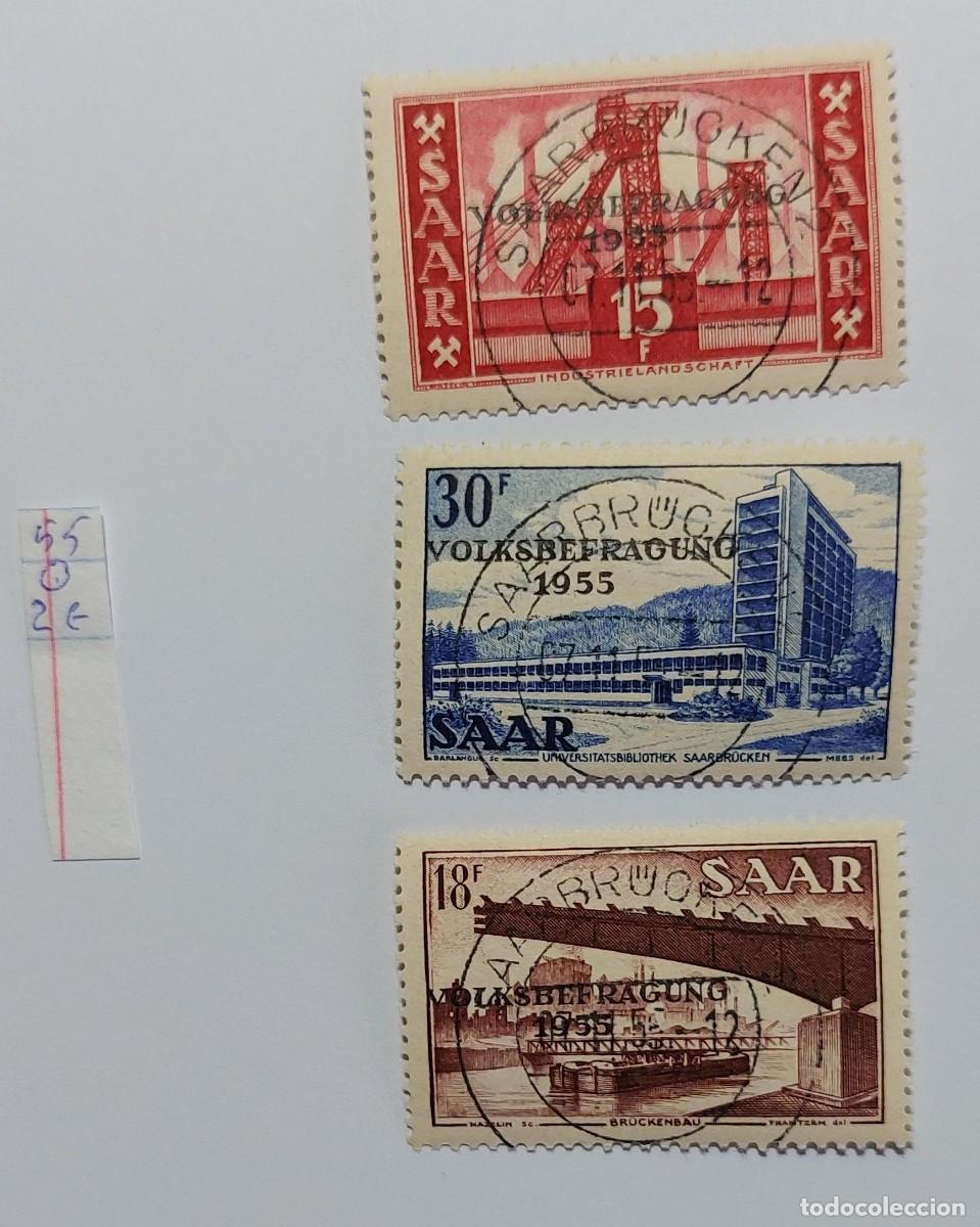 Sellos: ALEMANIA, SAAR, SARRE 1955 refer&eacute;ndum, f&aacute;brica, puente, biblioteca de la Universidad (*) CTO