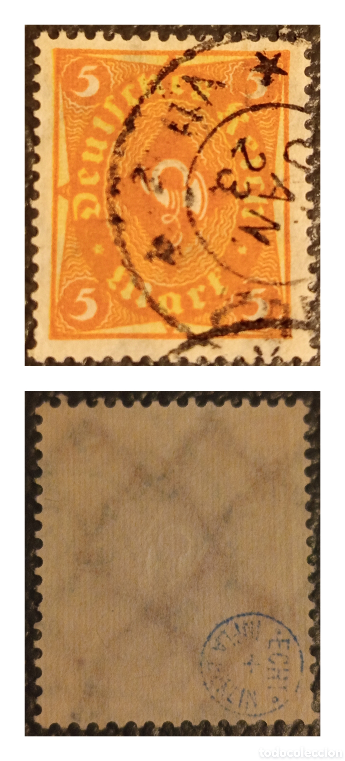 Sellos: Alemania Weimar 1922 - 5 Mk Cuerno Postal Matasellado Michel 174 ECHT INFLA
