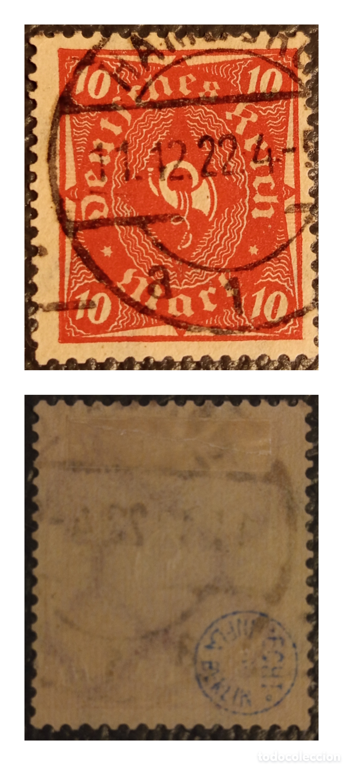 Sellos: Alemania Imperio 1922 - 10 Marcos Corneta de Posta. Usado, ECHT INFLA (Mi. 229)