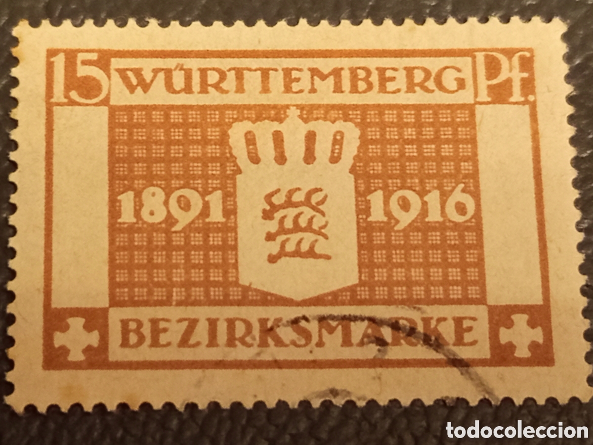 Sellos: Sello Alemania W&uuml;rttemberg 1916 - 15 Pf Escudo (Michel 126)