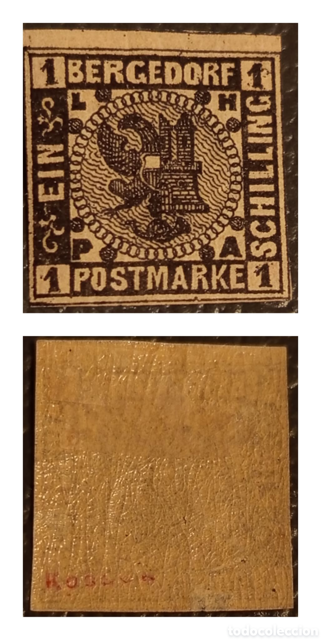 Sellos: RARO BERGEDORF 1861 MiNr.1 &ndash; &frac12; Schilling Negro/Lila &ndash; MH OG &ndash; Firmado Kosack alto valor CV