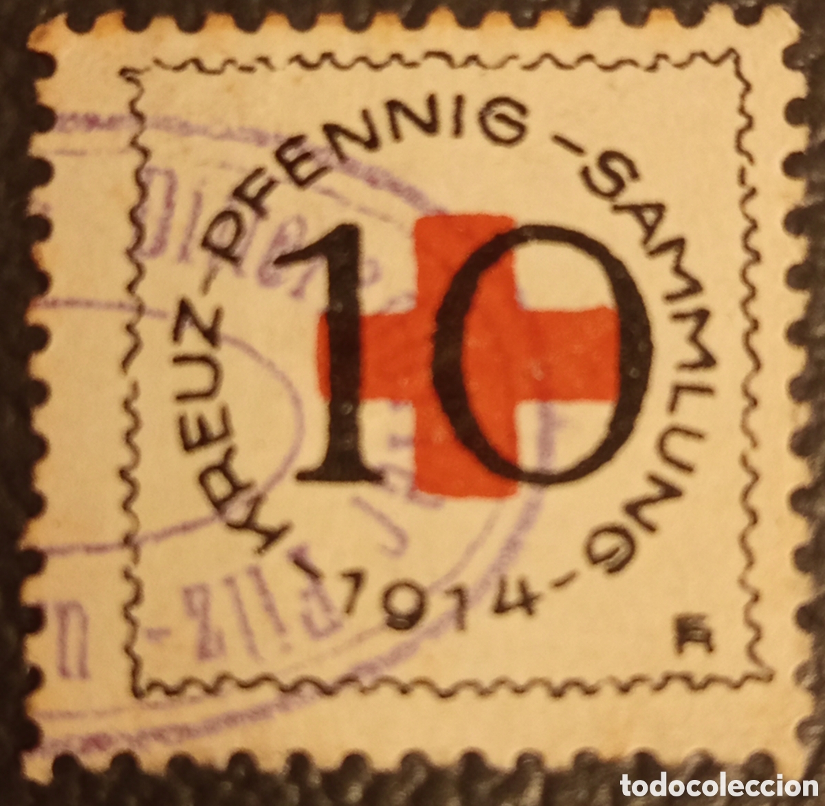Sellos: Alemania 1914 - Vi&ntilde;eta Cruz Roja 10 Pfennig Erler #1 WWI / Cinderella Stamp