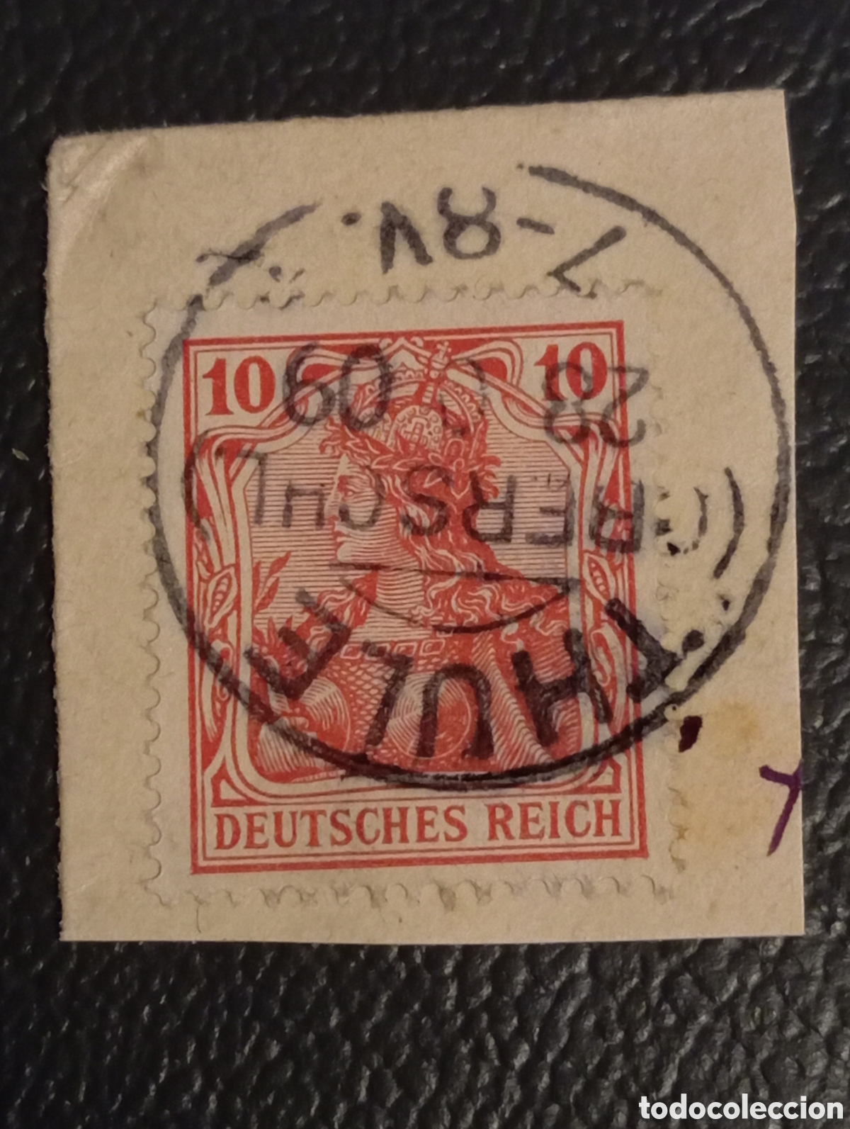 Sellos: Imperio Alem&aacute;n 1902 - Germania 10 Pfennig Carm&iacute;n Usado - Michel Nr. 71 - Fragmento con Matasellos TH