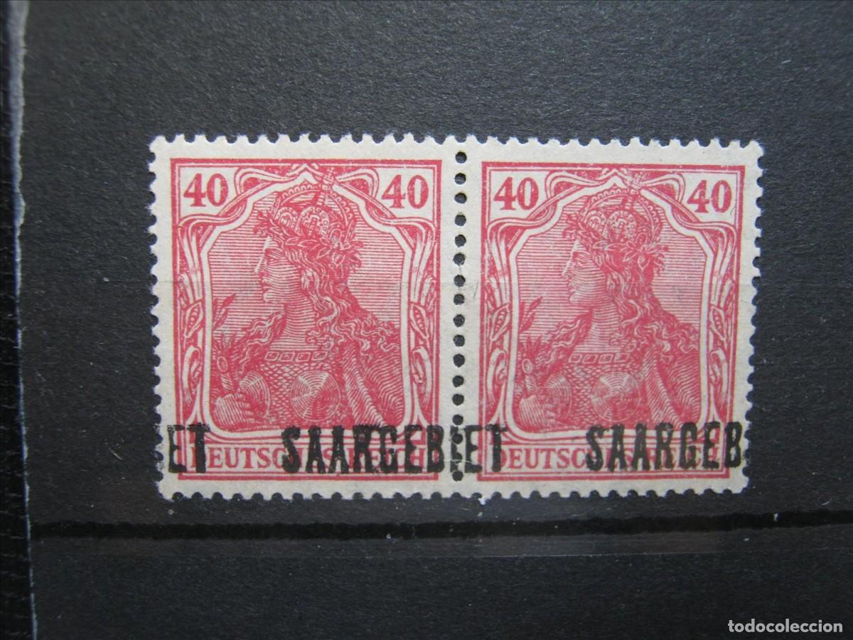 Briefmarken: ALEMANIA SARRE SAAR 1920 YVERT 42 PAREJA (*) SOBRECARGA DESPLAZADA FIRMADO BPP LUJO.