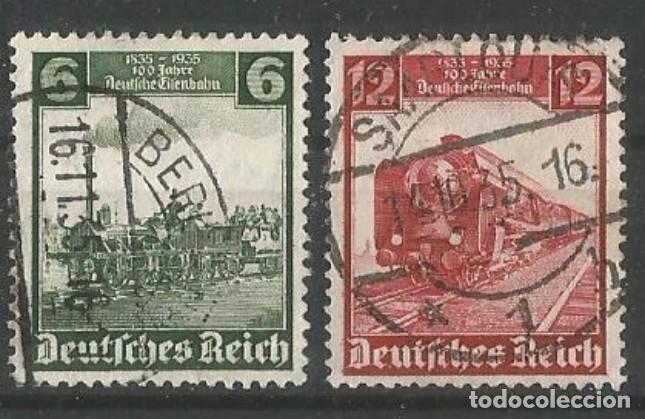 Sellos: ALEMANIA 1935 - TRENES - 2 SELLOS USADOS