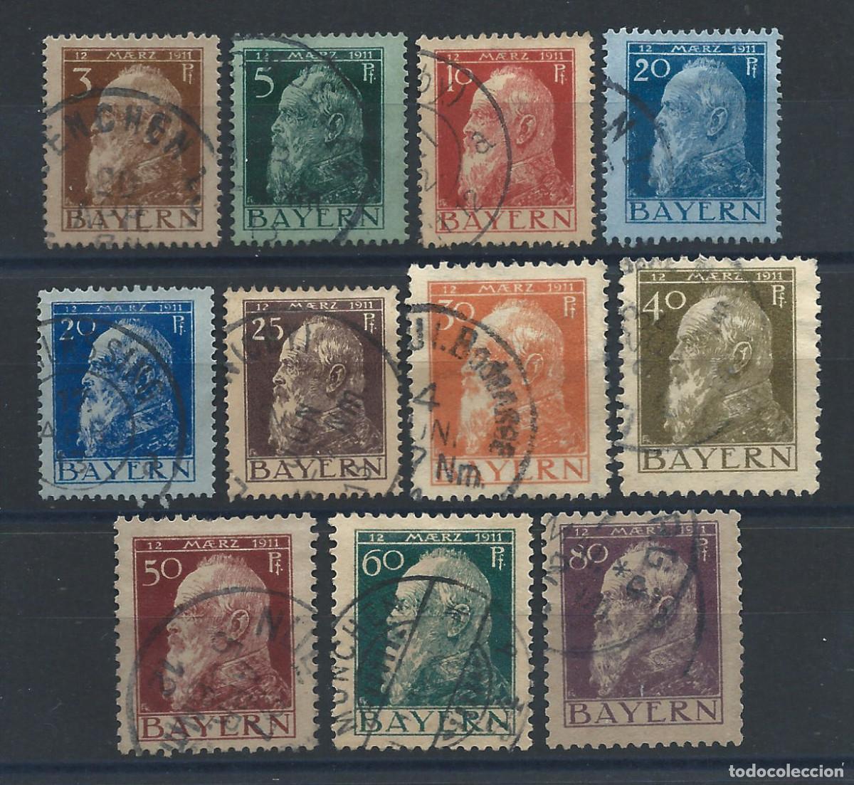 Sellos: Allemagne - Bayern N&deg;76/85 Obl (FU) 1911 - Prince r&eacute;gent Luitpold