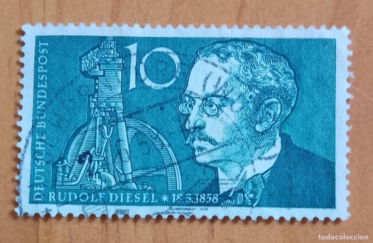 Sellos: ALEMANIA - V/F 10 - A&Ntilde;O 1958, CENTENARIO NACIMIENTO RUDOLF DIESEL, MOTOR - YV 156