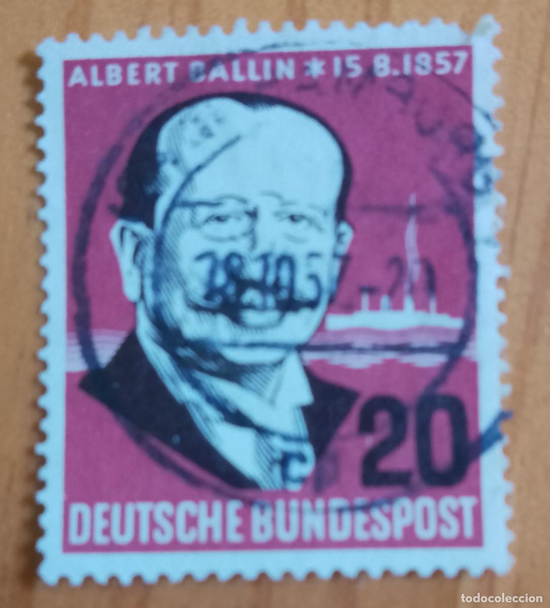 Sellos: ALEMANIA - V/F 20 - A&Ntilde;O 1957 - ALBERTO BALLIN Y BARCO VAPOR - YV 138.
