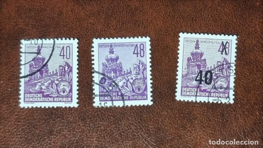 Sellos: 3 SELLOS USADOS ALEMANIA 1957 DRESDEN - ZWINGER - AUFBAU - DISTINTOS VALORES