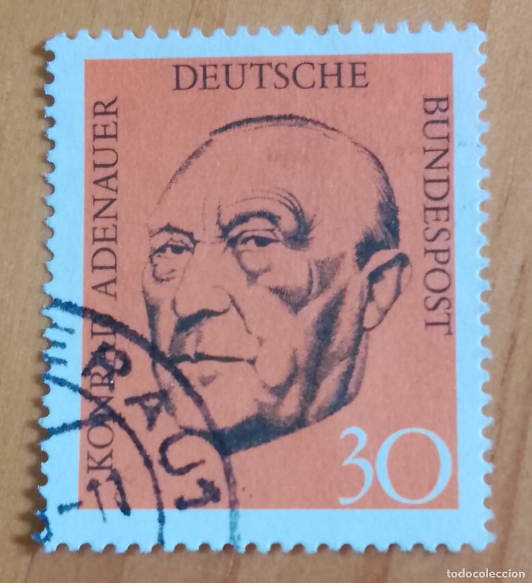 Sellos: ALEMANIA - V/F 30 - A&Ntilde;O 1968 - CANCILLER: KONRAD ADENAUER - YV 432