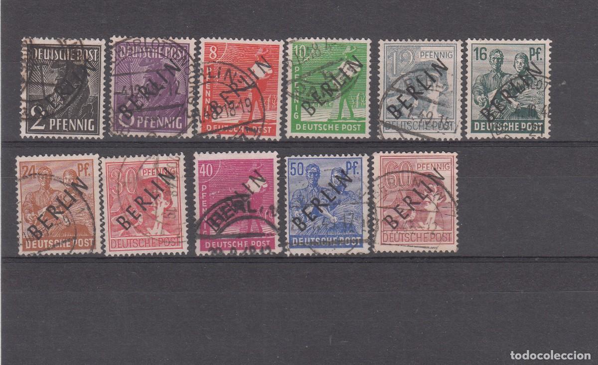 Sellos: 1948 ALEMANIA - BERL&Iacute;N - LOTE DE 11 SELLOS USADOS CON SOBRECARGA DE COLOR NEGRO