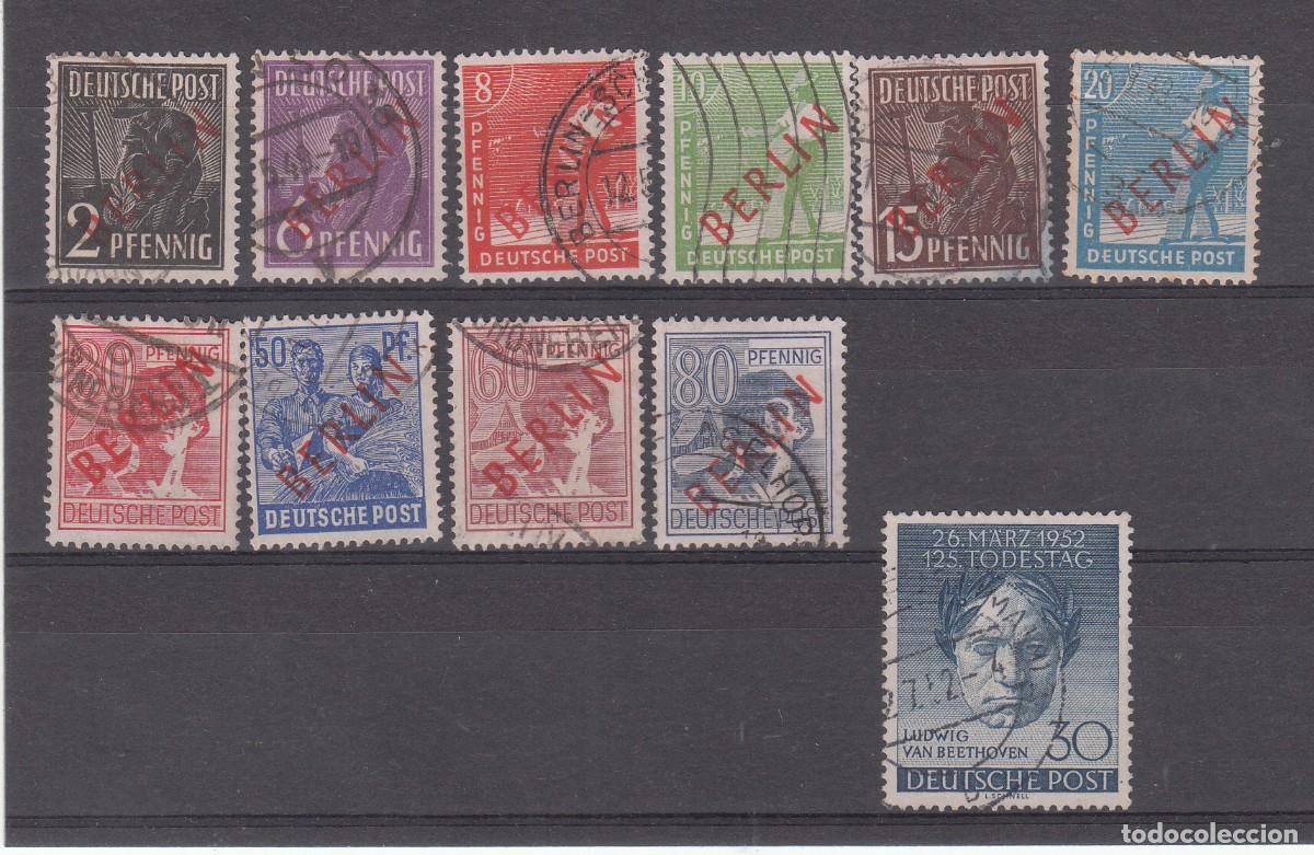 Sellos: 1948 ALEMANIA - BERL&Iacute;N - LOTE DE 11 SELLOS USADOS CON SOBRECARGA DE COLOR ROJO