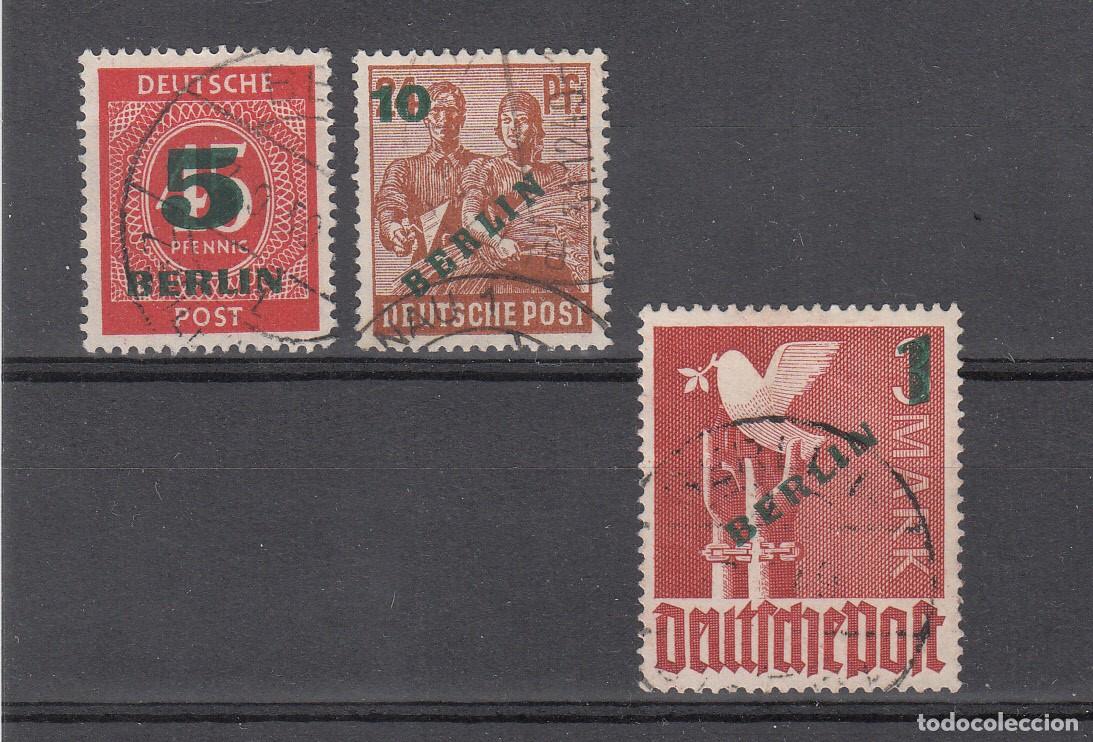Sellos: 1949 ALEMANIA - BERL&Iacute;N - LOTE DE 3 SELLOS USADOS CON SOBRECARGA DE COLOR VERDE