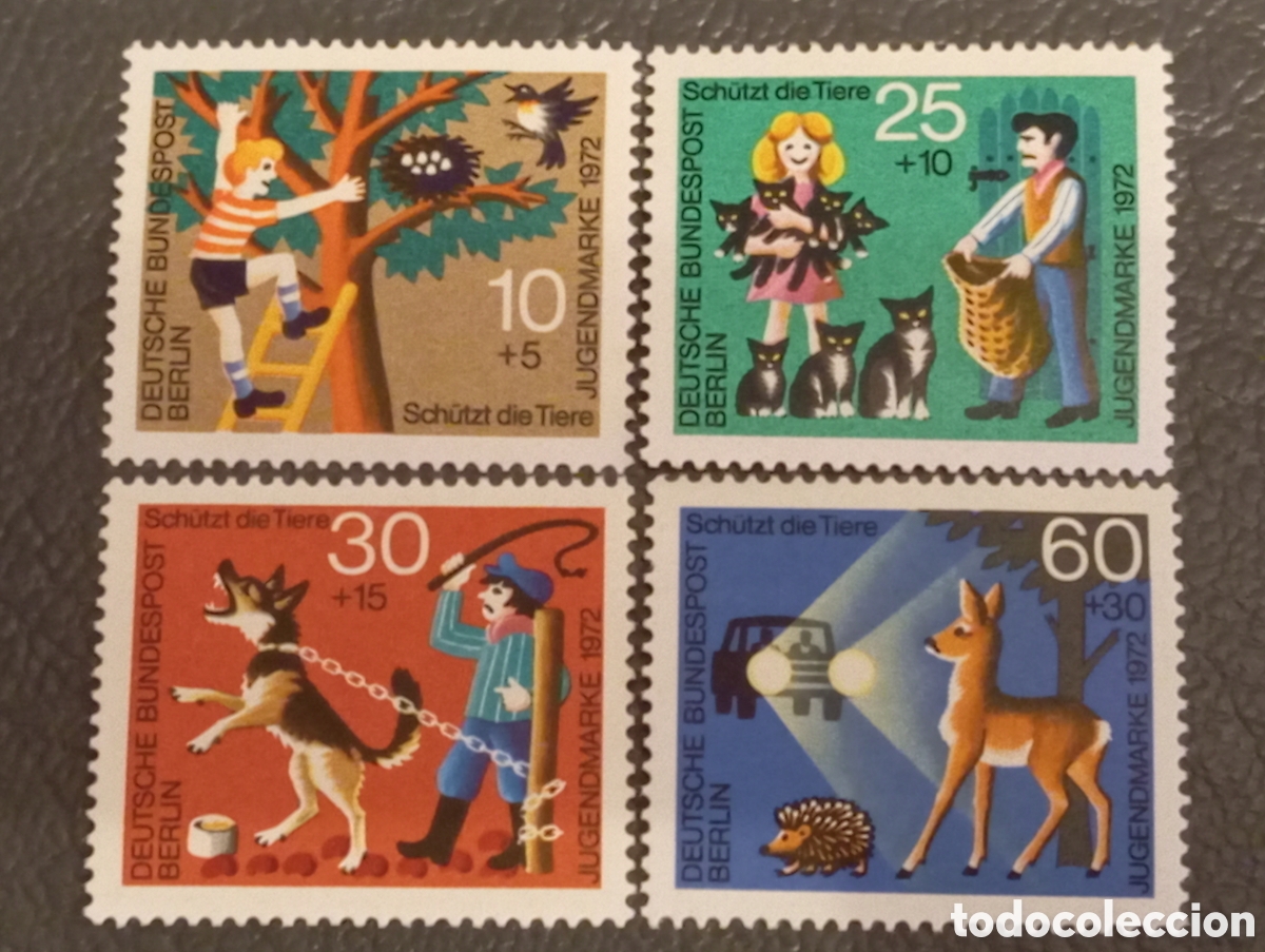 Sellos: Berl&iacute;n 1972 Serie Completa Juventud Protecci&oacute;n Animales Michel 418/421 MNH