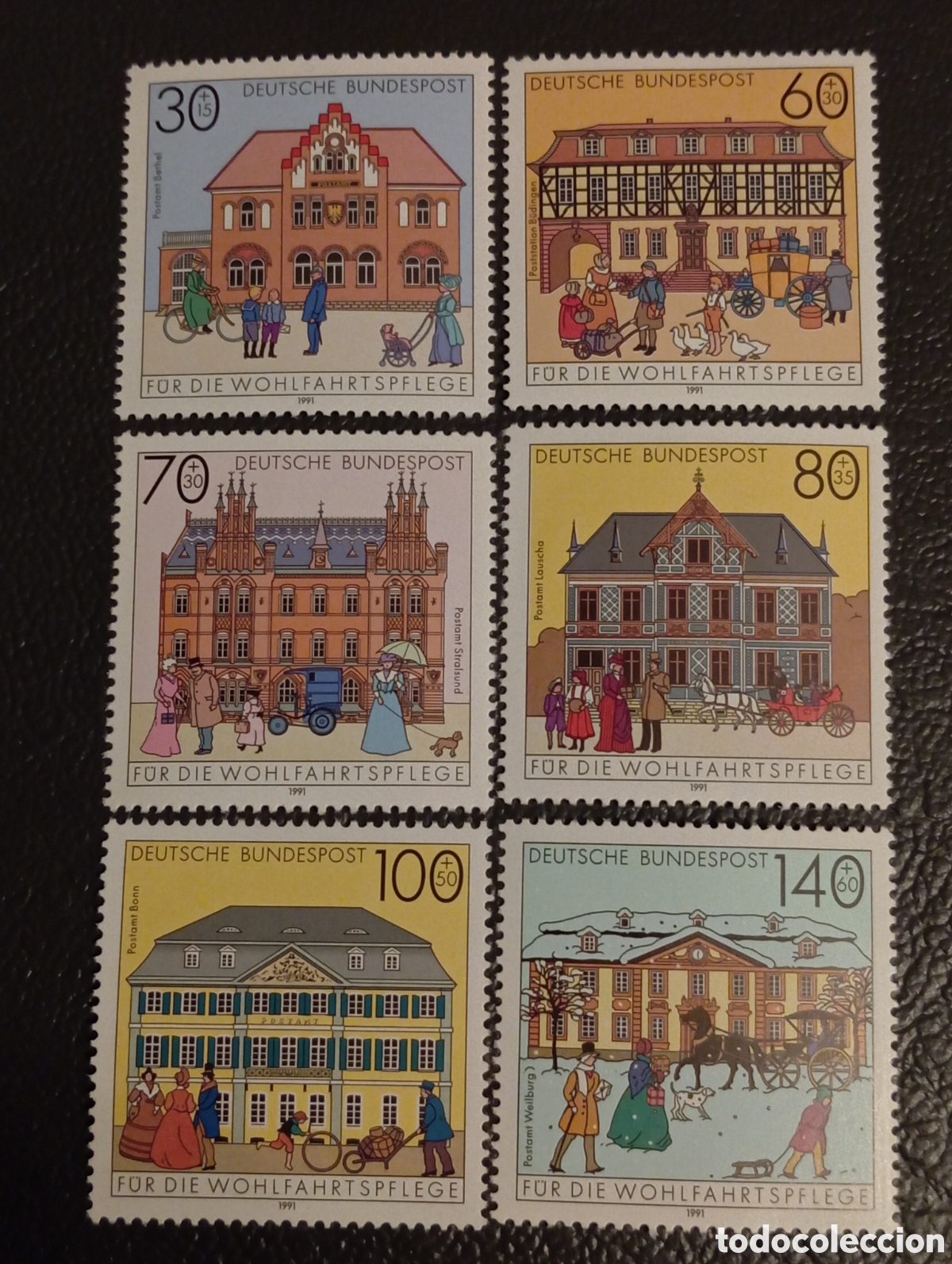 Sellos: Alemania RFA 1991 Serie Completa Edificios Postales Michel 1563/68 MNH**