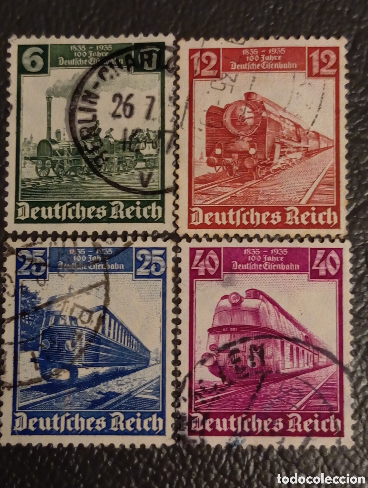 Sellos: Alemania Tercer Reich 1935 - Serie Trenes Completa Matasellada (Mi. 580-583)