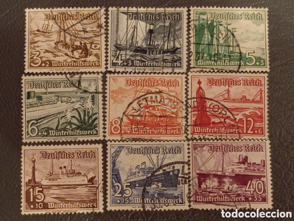 Sellos: Alemania 1937 Michel 651-659 Serie Completa Barcos Winterhilfswerk Usada