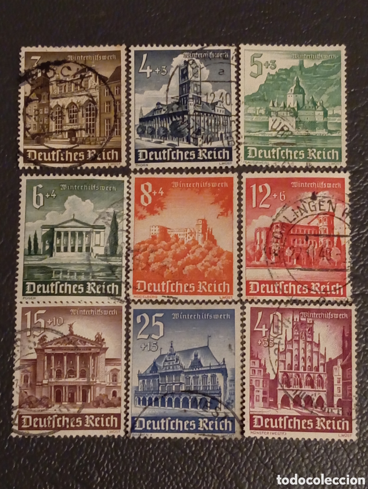 Sellos: Alemania 1940 - Serie Completa Winterhilfswerk Edificios Usada Michel 751-759