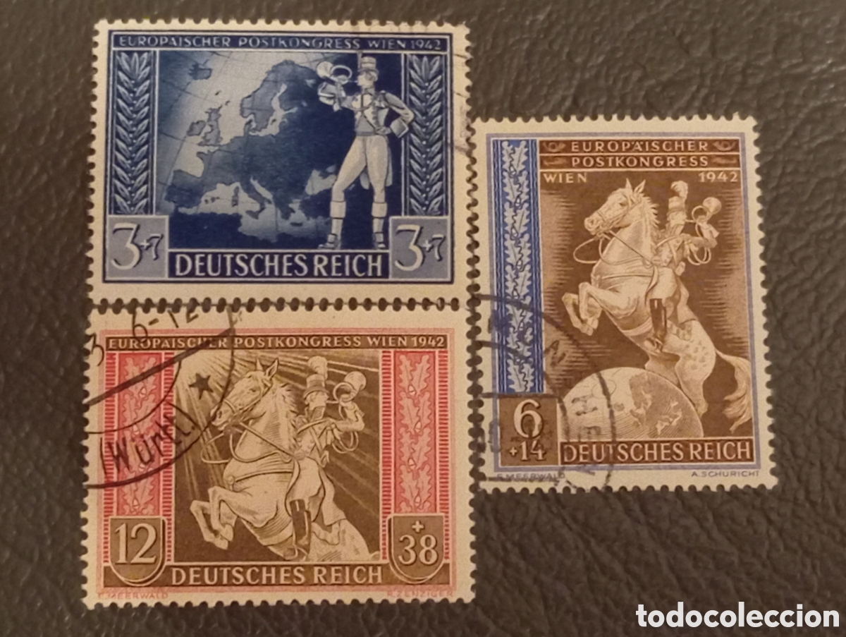 Sellos: Alemania 1942 - III Reich - Congreso Postal Viena - Michel 820-822 Usados