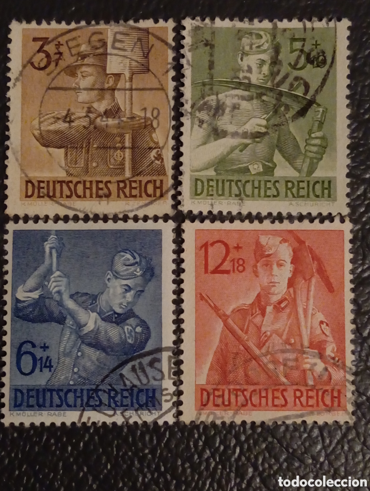Sellos: Alemania Deutsches Reich 1943 - Serie RAD Servicio Trabajo - Michel 850/853 Usados