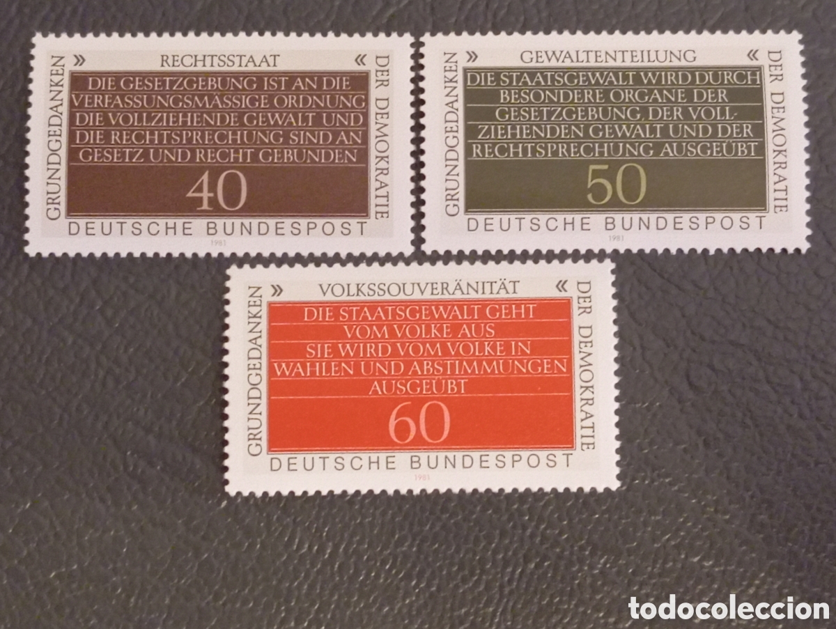 Sellos: Alemania Federal 1981 Serie Completa Democracia MNH (Michel 1105/07)**