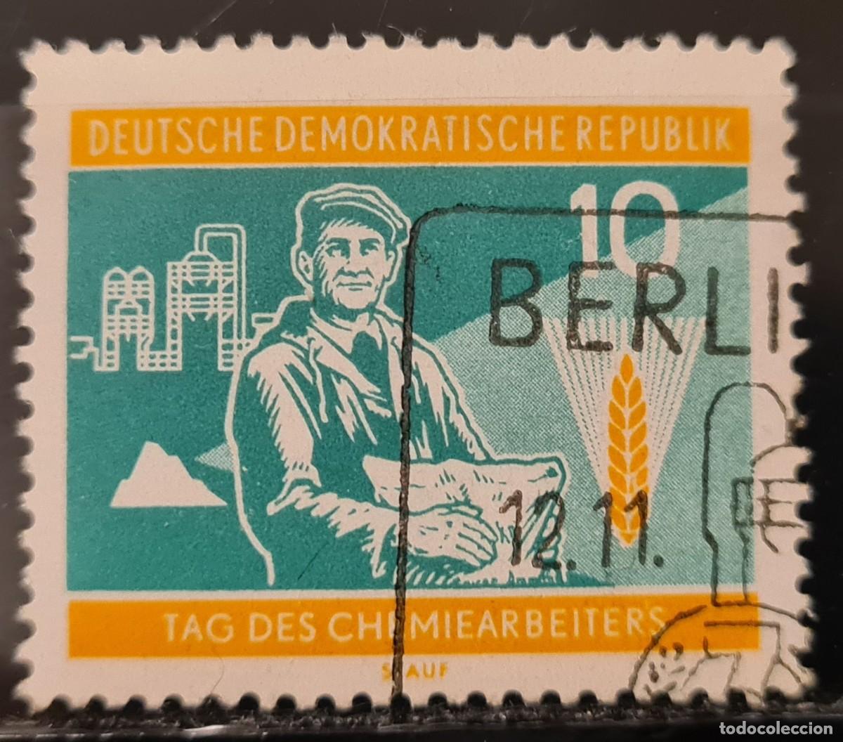 Sellos: Sello usado de Alemania oriental 1960: D&iacute;a de los empleados de la industria qu&iacute;mica